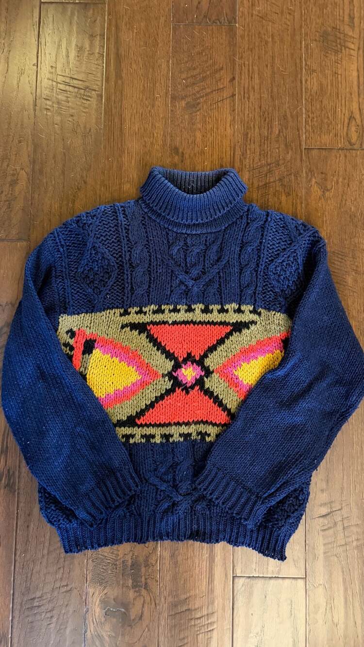 Vintage Exclusive Imports Hand Knitted Southwestern Pattern Turtleneck Sweater
